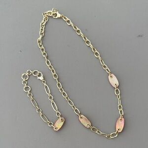 Kendra Scott Gold and Pink Chain Necklace and Bracelet Set